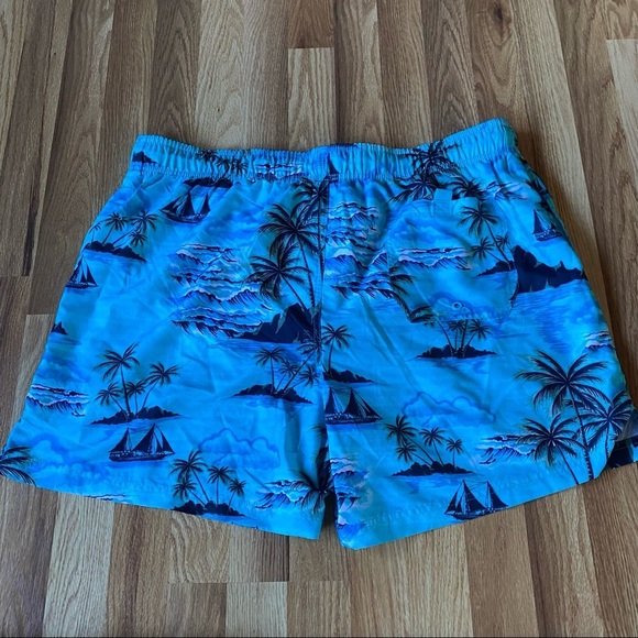 Jake Austin Board Shorts Swim Trunks Lined Large Hawaiian Palm Trees Beach sz S - Picture 3 of 5